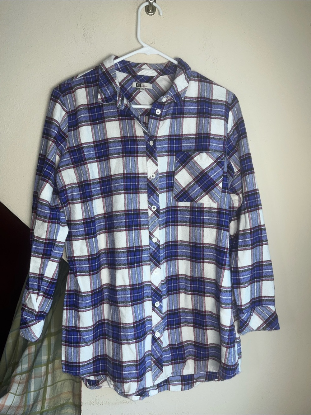 Kut from the Kloth Blue, Navy & White Plaid Shirt L